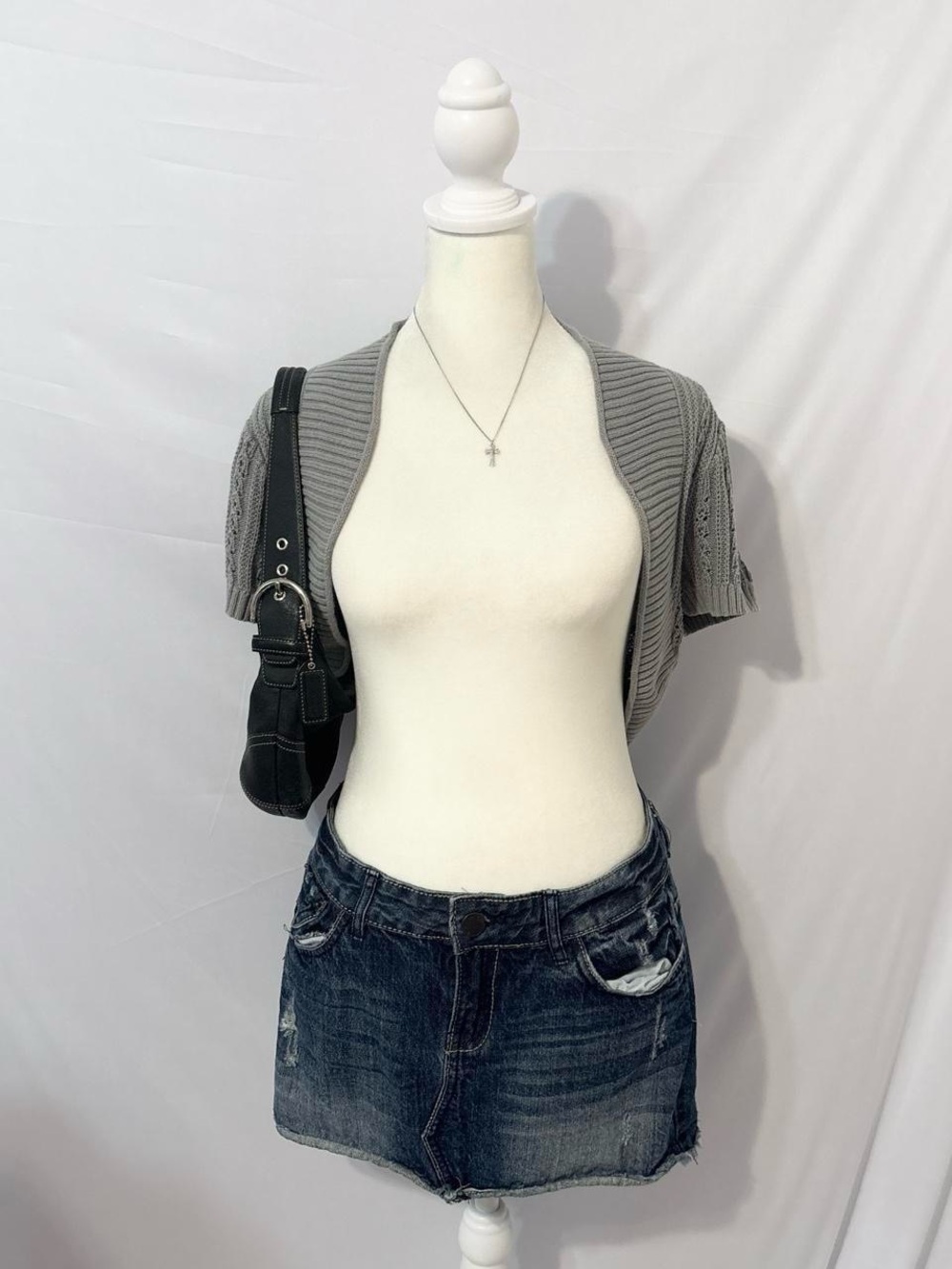 Vintage Grey Coquette Y2k Knitted Shrug Cardigan